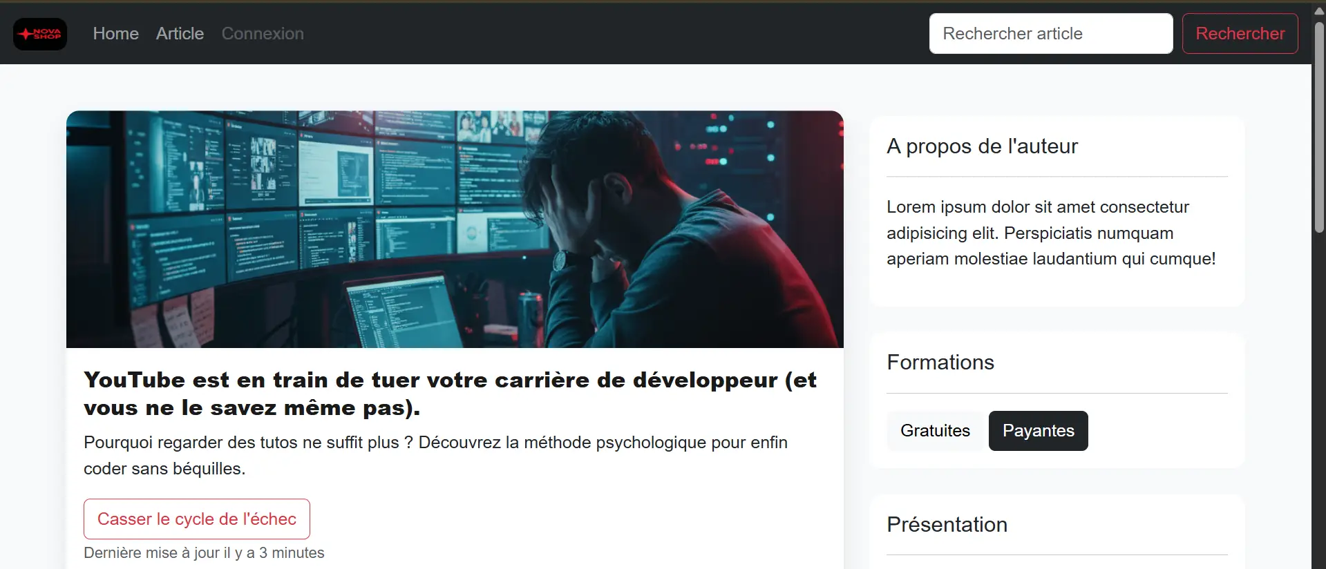 images du projet (Site web de Blog)