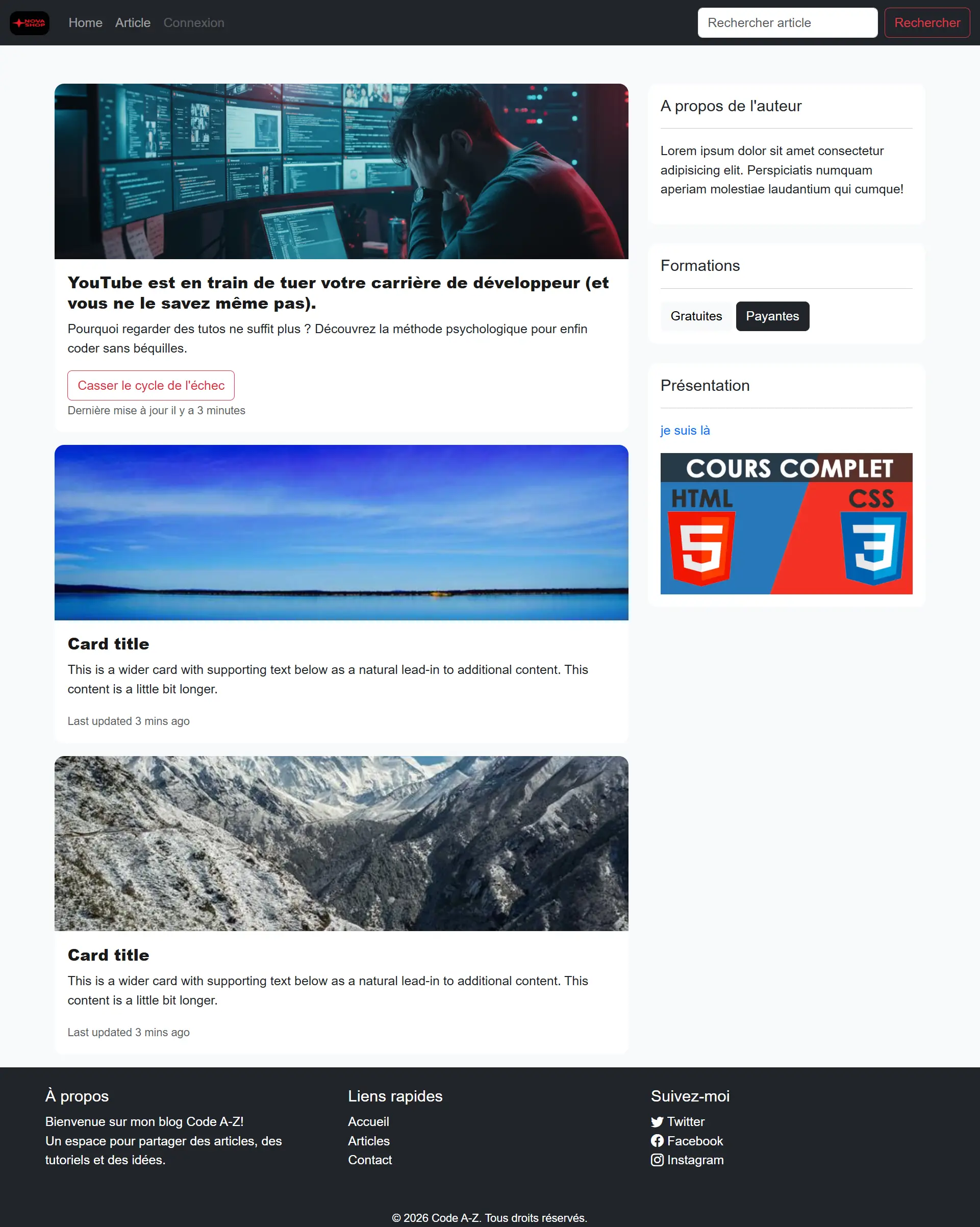 images du projet (Site web de Blog)