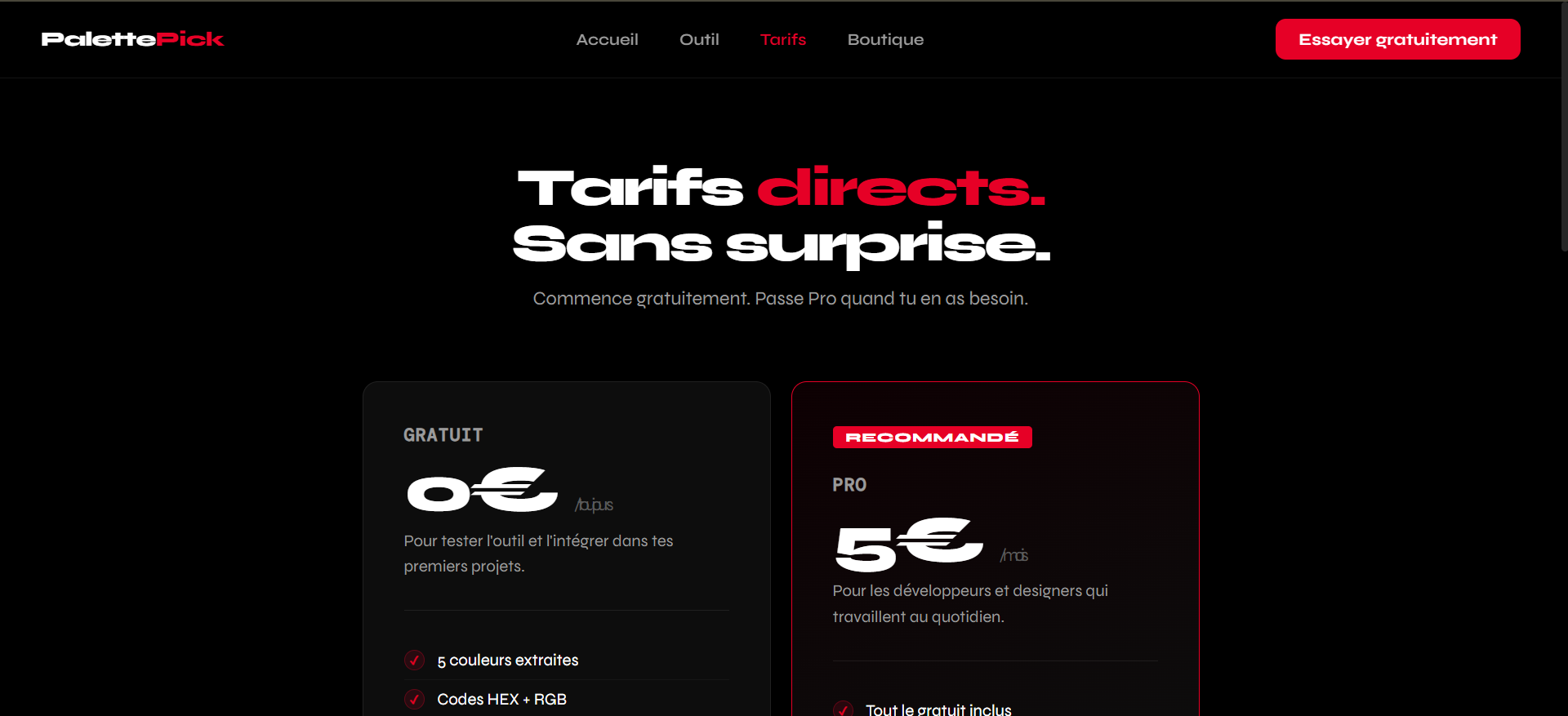 Section Tarifs